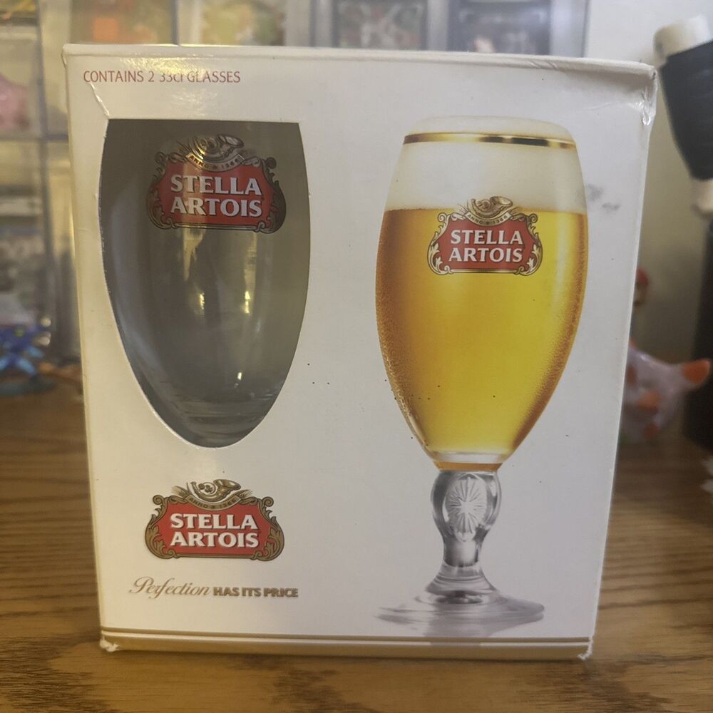 Stella Artois Gold Rim Belgium Chalice .33cl Beer Glasses - Set of 2